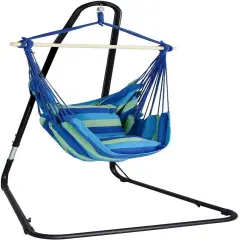 Sorbus Hanging Hammock Chair with Steel Stand and 2 Seat Cushions- Fine Cotton Weave for Super Comfort & Durability