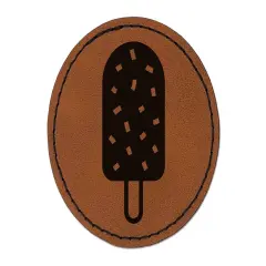Ice Cream Bar Frozen Treat Popsicle with Sprinkles Nuts Round Iron-On Engraved Faux Leather Patch Applique - 2.5" Brown