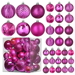 Prextex Christmas Ball Ornaments for Christmas Decorations - 36 pcs Xmas Tree Shatterproof Ornaments with Hanging Loop for Holiday & Party Decorations (6 Styles in 3 Sizes) - Pink Christmas Ornaments