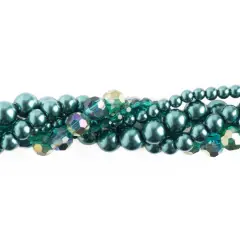 Crystal Lane DIY Teal Hydrangea Twisted Glass & Pearls Beads, 5 Strands
