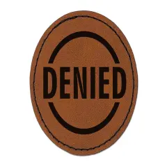 Denied Circle Round Iron-On Engraved Faux Leather Patch Applique - 2.5" Brown