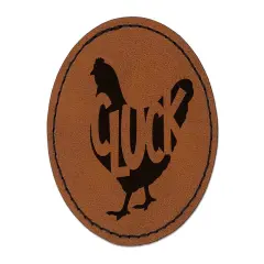Chicken Hen Cluck Farm Animal Round Iron-On Engraved Faux Leather Patch Applique - 2.5" Brown