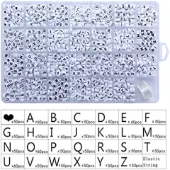 1400 Pieces Letter Beads A-Z and Elastic Line Heart Beads 4x7mm White Round Acrylic Alphabet for Jewelry Making Bracelets Necklaces Key Chains