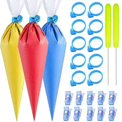 122 Pieces Tipless Piping Bags - 100pcs Disposable Piping Pastry Bag for Royal Icing/Cookies Decorating - 10 Pastry Bag Ties,10 Clips &2 Scriber Needle - Best Cookie Tools (12 Inch)