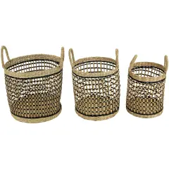 Northlight Set of 3 Open Honeycomb Weave Seagrass Storage Baskets with Handles 11.75" Beige