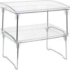 Sorbus Stackable Shelves for Cabinets & Countertop - Storage Shelf Organizer Stand Racks- Foldable Shelves for Undersink, Kitchen Cabinets, Pantry, Countertops, Clear Plastic/Metal
