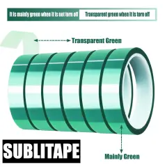 6 Rolls Heat Resistant Tapes Sublimation Press Transfer Thermal Tape 20mmx30m SUBLITAPE GREEN