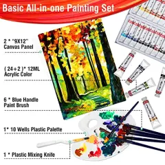36 Pieces Acrylic Paint Set - Canvas Painting Kit with 26 Acrylic Paints, Nylon Brushes, Plastic Palette, Mixing Knife for Kids, Adults, Beginners, Hobbyists, Artists