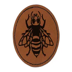 Asian Giant Murder Hornet Wasp Round Iron-On Engraved Faux Leather Patch Applique - 2.5" Brown