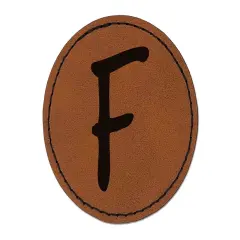Letter F Uppercase Felt Marker Font Round Iron-On Engraved Faux Leather Patch Applique - 2.5" Brown