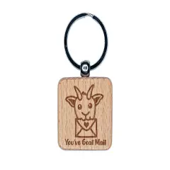 You've Got Goat Mail Engraved Wood Square Keychain Tag Charm