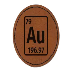Gold Periodic Table of Elements Science Chemistry Round Iron-On Engraved Faux Leather Patch Applique - 2.5" Brown
