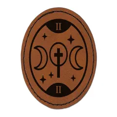 The High Priestess Tarot Card Round Iron-On Engraved Faux Leather Patch Applique - 2.5" Brown