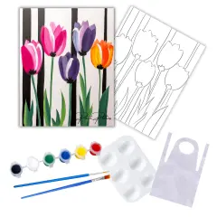 "Colorful Tulips" DIY Canvas Art Kit, Adult Beginner, Acrylic Paint Size 11x14 inch