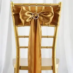 10Pcs Satin Chair Sashes for Wedding Reception Decor Gold