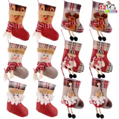 JOYIN 12 Pcs Mini Christmas Stockings 3D Bulk Xmas Stockings Santa Snowman Reindeer Burlap Stockings Holders Treat Bags Christmas Tree Decoration Xmas Party Decors