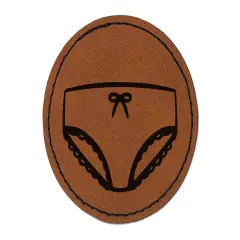 Panties Woman Underwear Round Iron-On Engraved Faux Leather Patch Applique - 2.5" Brown