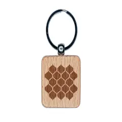 Quatrefoil Pattern Engraved Wood Square Keychain Tag Charm