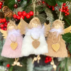 Wrapables Plush Christmas Angel Ornaments, Fairy Doll Hanging Tree Decorations (Set of 3), Pink Khaki White