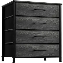 Sorbus Dresser with 4 Drawers - Bedside Furniture & Night Stand End Table Dresser with Steel Frame, Wood Top, Easy Pull Fabric Bins for Home, Bedroom Accessories, Office & Dorm Rustic Black