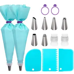 Piping Bags and Tips Set, Supplies for Baking with Reusable Pastry Bags and Tips, Standard Converters, Silicone Rings, cake decorating Tools for Cookie Icing, cake, Cupcake