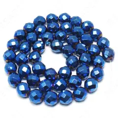 Faceted Hematite Metallic Beads Round Loose 4mm Blue