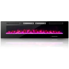 Ultra-Thin Electric Fireplace with Decorative Crystals and Smart APP Control