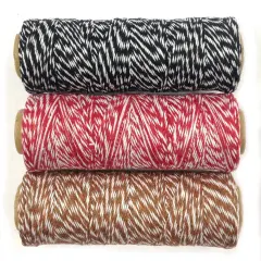 Wrapables Cotton Baker's Twine 4ply 330 Yards (Set of 3 Spools x 110 Yards) for Gift Wrapping, Party Decor, and Arts and Craft (Black, Red, Brown)