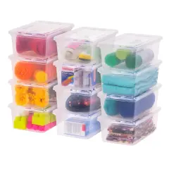 IRIS USA 12 Pack 6qt Plastic Storage Bin Tote Organizing Container with Latching Lid, Shoe Box, Clear