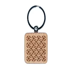 Geometric Overlapping Circles Engraved Wood Square Keychain Tag Charm