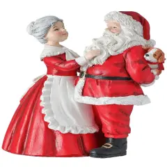 8" Resin Santa Hiding Puppy with Mrs. Claus &ndash; Heartwarming Christmas Figurine