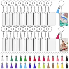 120 Pieces Sublimation Keychain Blanks Bulk Sublimation Keychain Blanks Set with Rectangle Sublimation Blanks, Keychain Tassels, Keychain Rings and Jump Rings for DIY Keychain Crafting