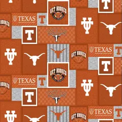 Sykel Enterprises-University of Texas&nbsp; Fleece Fabric-Texas Longhorns College Patch Fleece Blanket Fabric-Sold by the yard