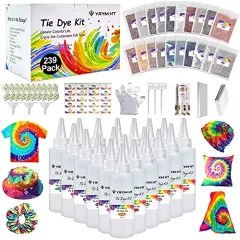 239 Pack Large Tie Dye Kit for Kids and Adults - Permanent Tie Dye Kits for Clothing Craft Fabric Textile Party Group Handmade Project (Dye up to 60 Medium Adults T-Shirts!)