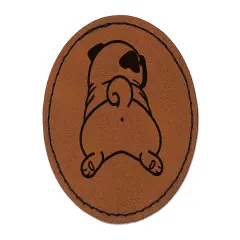 Pug from Behind Butt Dog Round Iron-On Engraved Faux Leather Patch Applique - 2.5" Brown