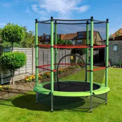 Youth Jumping Round Trampoline with Safety Pad Enclosure Green
