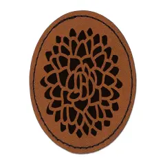 Beautiful Dahlia Flower Round Iron-On Engraved Faux Leather Patch Applique - 2.5" Brown
