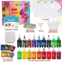 Tie Dye Kit with 3 White T-Shirts, 18 Colors DIY Fabric Tye Dye for Clothes, Arts and Craft for Kids Girls Age 8-12 Year Old, Birthday Christmas Gift for Girls 4,5,6,7,8,9,10,11,12 Year Old