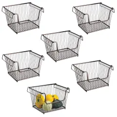 mDesign Stackable Storage Basket with Handles, 6 Pack