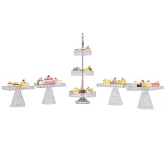 5-Piece Crystal Beaded Cupcake Holder and Dessert Plate Set