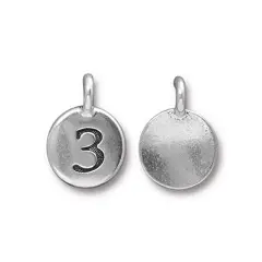 TierraCast 11mm Antique Silver Plated Number 3 Charm