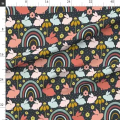 Various Fabrics by the Yard or Fat Quarter Spring Rabbit Coral Pink Aqua Yellow Easter Bunny Rainbow Boho Bunnies Custom Printed Fabric by Spoonflower
