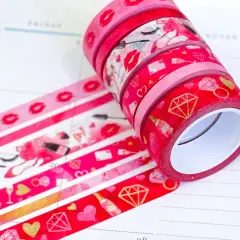 Valentine's Day Red & Pink Lips Hearts Date Night Anniversary Washi Tape Set (#W047)