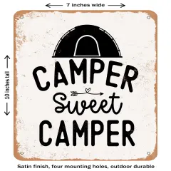 DECORATIVE METAL SIGN - Camper Sweet Camper - Vintage Rusty Look
