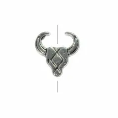 Southwestern Cow Skull Bead 14mm Pewter Antique Silver Plated (Package of 1)
