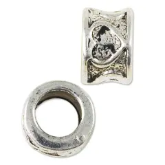JewelrySupply Large Hole Metal Bead with Hearts 8x5mm Pewter Antique Silver Plated (Package of 1 Bead)