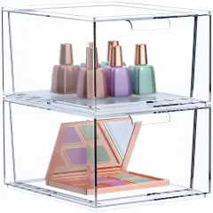 Sorbus 2 Pack Clear Stackable Acrylic Drawer Makeup Organizers - for Vanity, Bathroom, Under Sink, Cabinets, Jewelry, and More