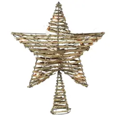 Northlight 11" Lighted Rattan Twigs Star Christmas Tree Topper- Clear Lights, White Wire Brown