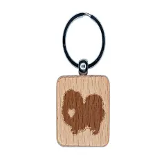 Pekingese Dog with Heart Engraved Wood Square Keychain Tag Charm