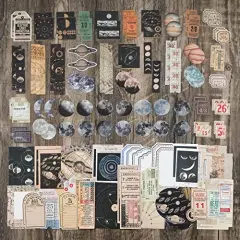 200 Pieces Vintage Scrapbook Supplies Pack for Witchy Junk Journal Bullet Journals Planners Space Moon Paper Stickers Craft Kits Collage (Celestial)